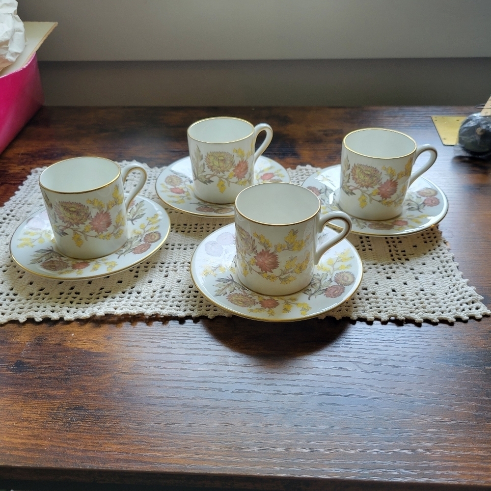 Wedgwood Litchfield Demitasse Espresso Cups Saucers SET Of 4